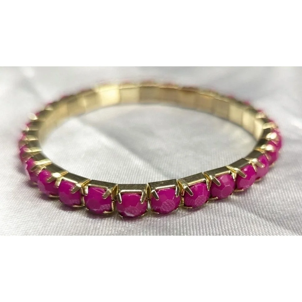 New Gold-tone Stretchable Bracelet With Pink Stones Barbie Core Stacking Layers